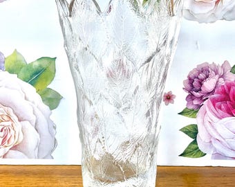 Vintage Mikasa Rainforest Crystal Vase, Large 10" Glass Vase, Heavy Crystal Vase With Leaf Detail