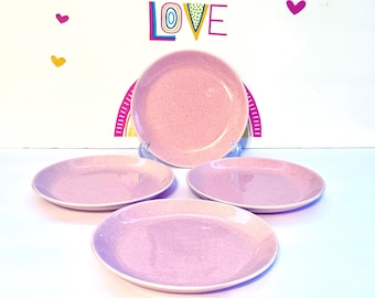 Mid Century Dessert Plates: Pink Speckled, Set of 4