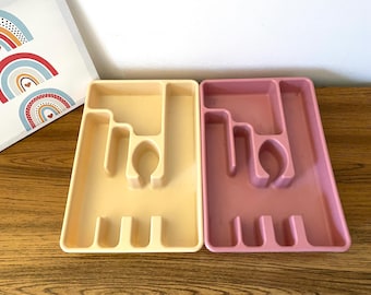 Your Choice Rubbermaid Pale Yellow or Pink Utensil Trays, Vintage 70's Utensil Holders, Blue or Yellow Silverware Holder, Flatware Trays