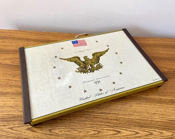 Featured listing image: Warm-O-Tray #60, Commemorative USA Bicentennial 1776 American Eagle 13 Star Flag Electric Hotplate, Food Warming Tray, Made in USA Hot Plate