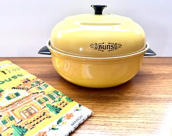 Vintage Mirro Harvest Yellow Bun Warmer With Steamer Basket & Vented Lid