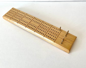 Vintage Milton-Bradley Wooden Cribbage Board with Pegs, Small Travel Cribbage Board, Mid Century Cribbage Board, 1960s Cribbage Board