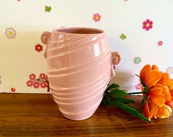 Pink Laslo 4332 Sigma Canada Vase, Pink Mid Century Urn Vase, Pink Handled Ceramic Vase