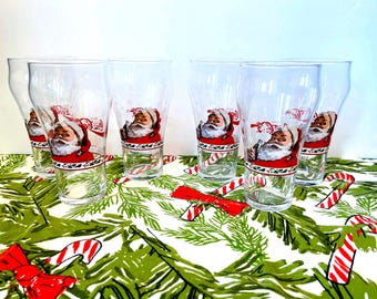Set of 6 Libbey Christmas Coca Cola Santa Foutntain Glasses