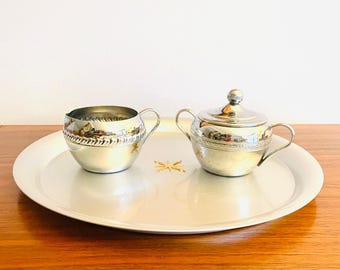 Irvinware Sugar, Mid Century Chrome Creamer And Covered Bowl | Silver Tone Metal | Approx 3 X 2.5 In