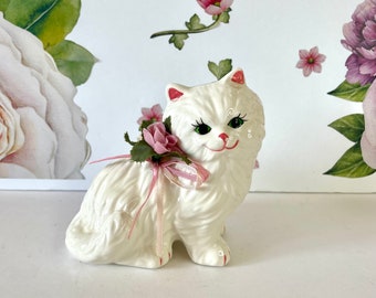 Vintage Trippie's Cat Figurine, Small Green Eyed Persian Cat Figurine, Trippie's Inc Cat Figurine