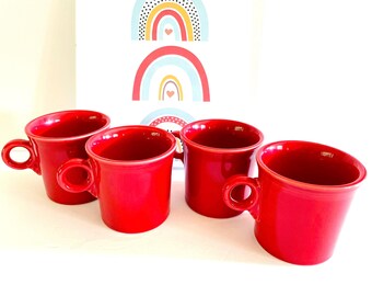 Fiesta Coffee Mugs: Scarlet Red Ring Handle - 12oz Set of 4