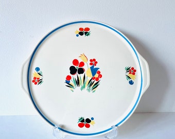 Universal Pottery Circus Chop Plate, Universal Pottery Circus Cake Plate, 1940s Floral Serving Platter, Tulip Cake Plate, Tulip Platter