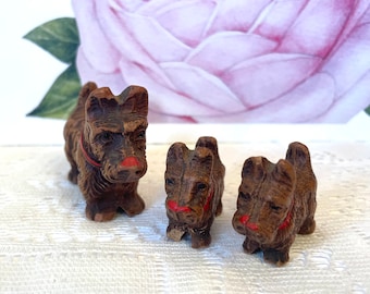 Vintage Composite Scottish Terrier Family, Mother & Puppies Scotty Dogs, Mid Century Scotty Dog Figurines