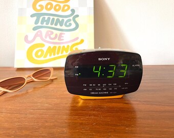 Vintage 80's Sony Dream Machine Digital Alarm Clock Radio, Orange 1980s Clock Radio, Gold AM/FM Clock Radio, Sony Model Number ICF-C111
