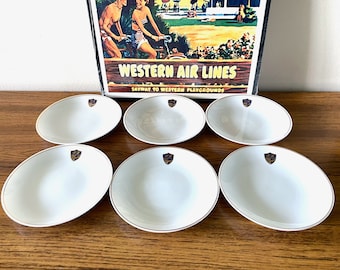 Set of 6 Western Airlines First Class Dessert Plates, Western Airlines Abco Tableware Japan Plates, Western Airlines 60th Anniversary Plates