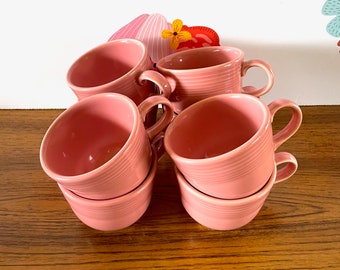 4 Homer Laughlin Rose Pink Fiesta, Pink  Fiestaware Cups, Rose Pink Fiesta Coffee Mugs, Pink Fiesta Tea Cup