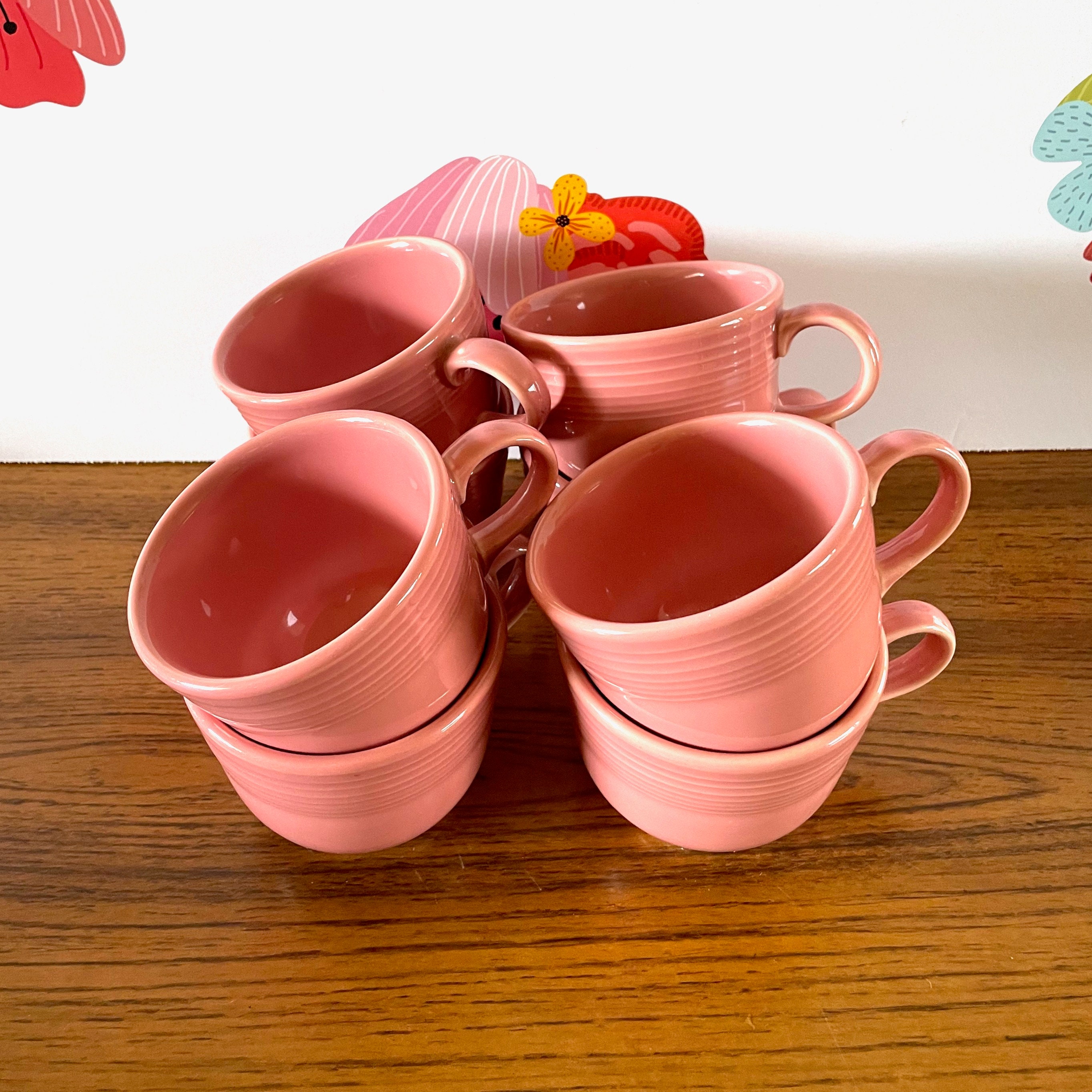 4 Homer Laughlin Rose Pink Fiesta Pink Fiestaware Cups Rose Etsy