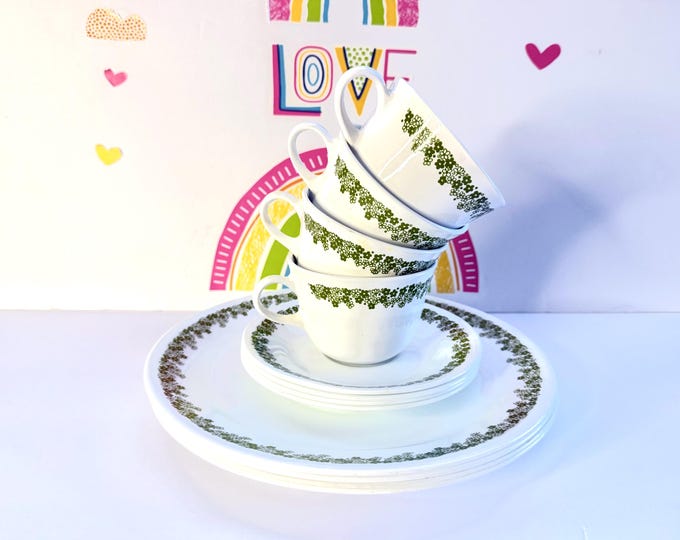 Featured listing image: Service For 4 Corelle Spring Blossom/Crazy Daisy Dinnerware Set, 12 Pieces