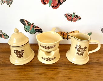 Pfaltzgraff Village Cream & Sugar Set With Butter Warmer, Pfaltzgraff Village Potpourri/Butter Sauce And Stand, Village Creamer And Sugar