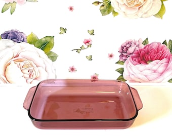 Vintage PYREX Cranberry Vision Baker, 2 Quart Rectangular Casserole