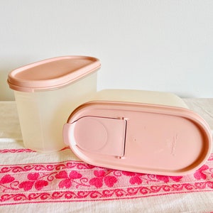 2 Rosa Tupperware Vorratsbehälter, Transparente Tupperware Vorratsdosen mit Deckel, 1 Liter Rosa Tupperware Vorratsbehälter
