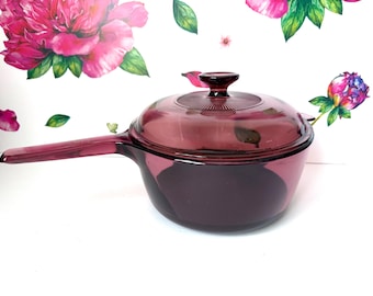Large PYREX Corning Visions Cranberry 2.5 Qt  Non-Stick Saucepan