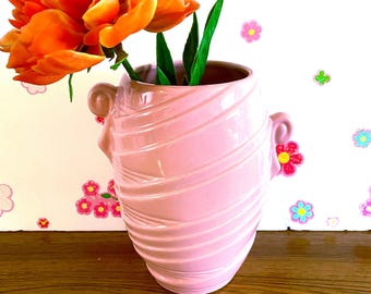 Pink Laslo 4332, Mid Century Urn Vase | Blush Glazed Ceramic | 7.25 Inch H, 4 Wide Opening