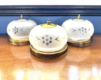 3 60s Virden Etched Frosted Glass Ceiling Lights - 6.5" Diameter