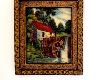 Hand Painted Artini Engraved Resin Grist Mill Framed Wall Art