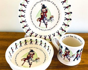 3 Piece Grand Old Duke of York Child's Dish Set, Anderton '1890' Pottery England Dish Set, Royal Guard Child's Nursery Set
