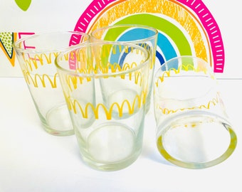 4 1960s McDonald's Juice Glasses, McDonald's Orange Juice Glasses, Four Golden Arches Juice Glasses