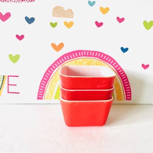 3 Red PYREX Refrigerator Dishes, PYREX RED 501 Fridgies, Pyrex Primary 501 Red Refrigerator Storage Dishes