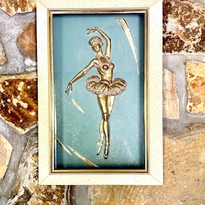 Ballerina Wall Art: 1950s Brass Relief - Framed Shadow Box