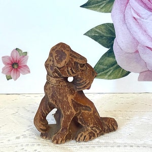 Vintage Darling Vintage Hand Carved Terrier, Wooden Scotty Dog Figurine, Mid Century Carved Dog Figurine