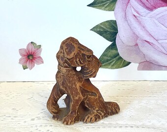 Vintage Darling Vintage Hand Carved Terrier, Wooden Scotty Dog Figurine, Mid Century Carved Dog Figurine