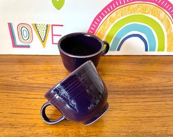 Pair Plum Fiesta Mugs, 2 Purple Homer Laughlin Fiesta Coffee Cups, Two Plum C Handle Fiesta Coffee Mugs, Purple Fiesta Tea Cups