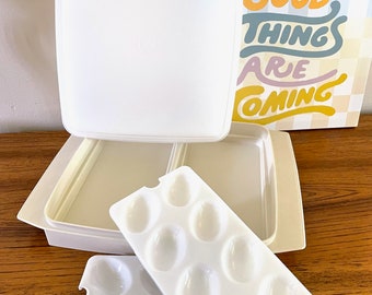 Tupperware Deviled Egg Carrier, Tupperware Egg Tray, Tan Tupperware Egg Storage, Tupperware Egg Container