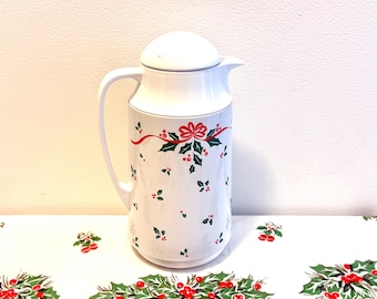 Corning Winter Holly Thermos Carafe, Corningware Christmas Coffee Server