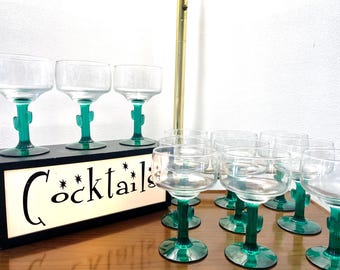 12 1980s Cactus Margarita Glasses, Vintage South Western Margarita Cocktail Glasses, Desert Themed Margarita Glasses, Fiesta Party Glasses