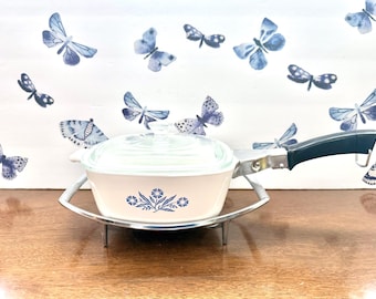 Vintage CorningWare Blue Cornflower Casserole with Cradle, Lid, and Detachable Handle
