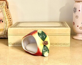 Apple Soap Dish, Mid Century Sponge Holder - Glossy Ceramic | 4.5×3×2.75 In, Retro Whimsical Accent