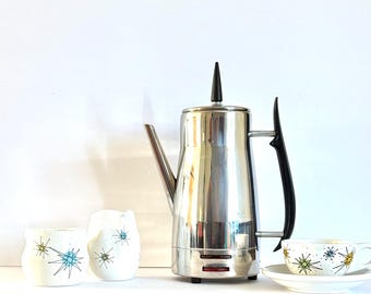 Vintage MCM Stainless Steel 1970s Society Easy-Flo 10-cup Percolator