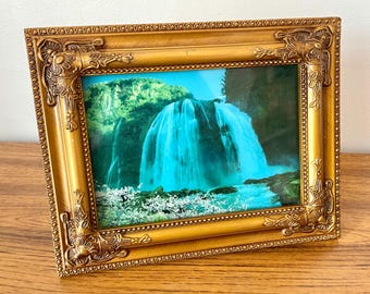 Vintage Motion & Sound Light Up Waterfall Desktop Picture, Waterfall Sound Machine, 1970s Calming Motion Picture With Nature Sounds