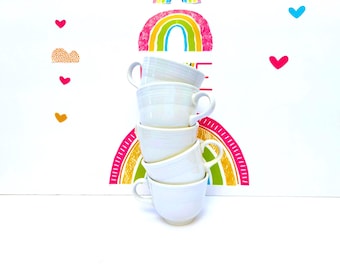 5 Homer Laughlin White Fiesta Flat Cups/Mugs