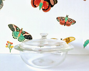 Pyrex Covered Casserole: Clear Glass Vintage Dish (1 Quart)