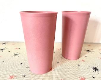 Vintage Pink Tupperware Cups: 12 oz Plastic Beverage Glasses, Set of 2