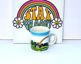 Vintage 80s Otagiri Rainbow Mug, Cottage Daisies, Irish Luck Coffee Cup | Ceramic | 10 Oz, 4 In Tall