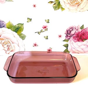 Cacerola rectangular vintage Pyrex Cranberry Vision de 2 cuartos