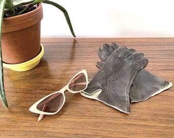 Antique Brown Leather Driving Gloves, Brown Kid Leather Lady's Racing Gloves, Brown Soft Leather Lady's Gloves, 1920s Women's Brown Gloves