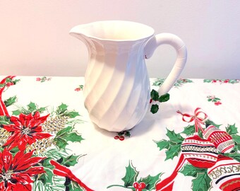Vintage 1982 Ron Gordon Designs Candy Cane Swirl Pitcher, 80s Ron Gordon Christmas Pitcher, Holly & Berry Holiday Pitcher