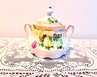 Antique Hand-Painted Made In Germany Hydrangea Lusterware Cookie Jar