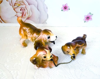 Cocker Spaniel Figurines: Vintage Ceramic Dogs (Mother and Puppies)