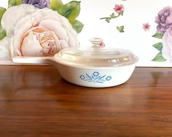 Vintage Corning 6" Menuette Pan/Skillet & Lid Cornflower Blue, Corning P-83 Skillet with Pyrex Lid, Discontinued Corning Cornflower Skillet