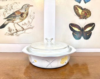 Vintage Studio Nova Yellow Carnation Fire and Ice Casserole- 6" Floral Baking Dish